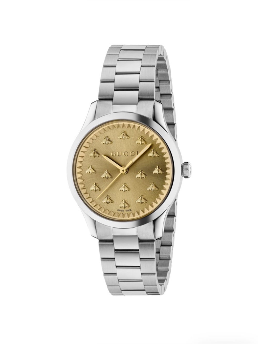 Gucci G-Timeless with Bee Motif Gold Dial and Stainless Steel Bracelet Watch